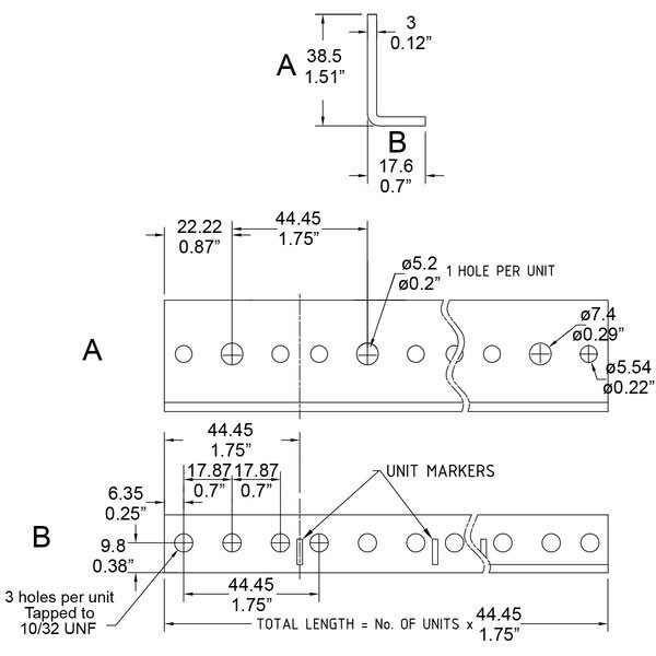 Main product image for Penn-Elcom R0828/08 8 Space Full-Hole Rack Rail 8U 14" 262-3806